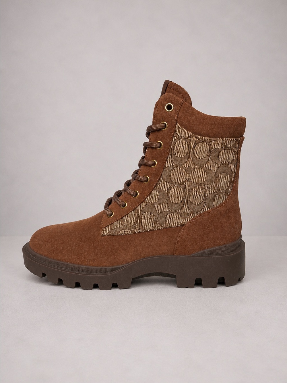 Coach Signature Canvas Lug Sole Combat Boots